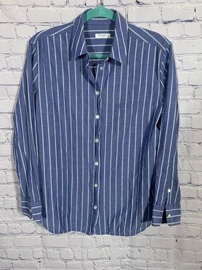 Equipment Womens Striped Button Down Top Blue Sz L Cotton Preppy Quiet Luxury